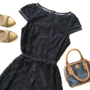 ADRIANNA PAPELL • navy lace fit & flare dress